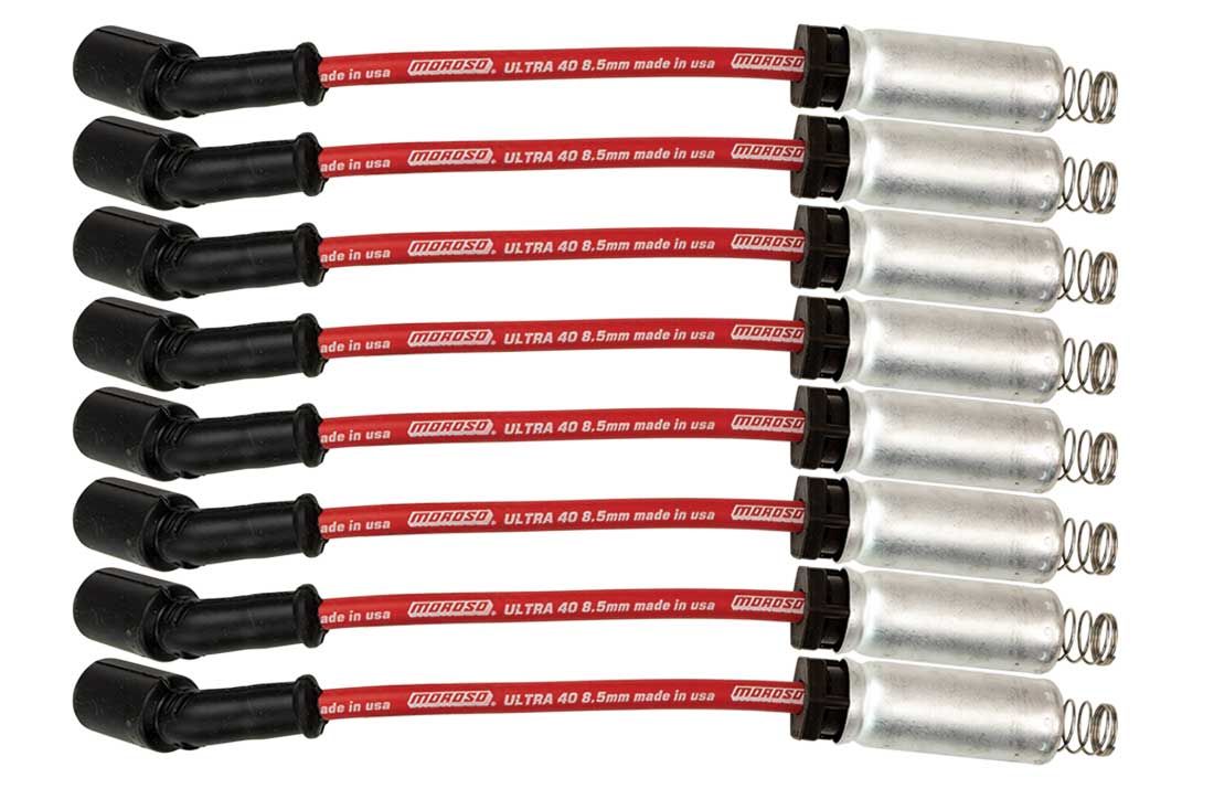 WIRE SET 8.5MM RED ULTRA 40, LS 9.75 IN. LONG W ALUM. HEATSHIELD