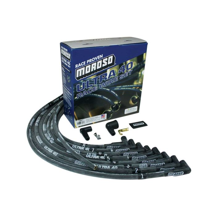 Moroso Chevrolet Small Block Ignition Wire Set - Ultra 40 - Sleeved - HEI - 90 Degree - Black