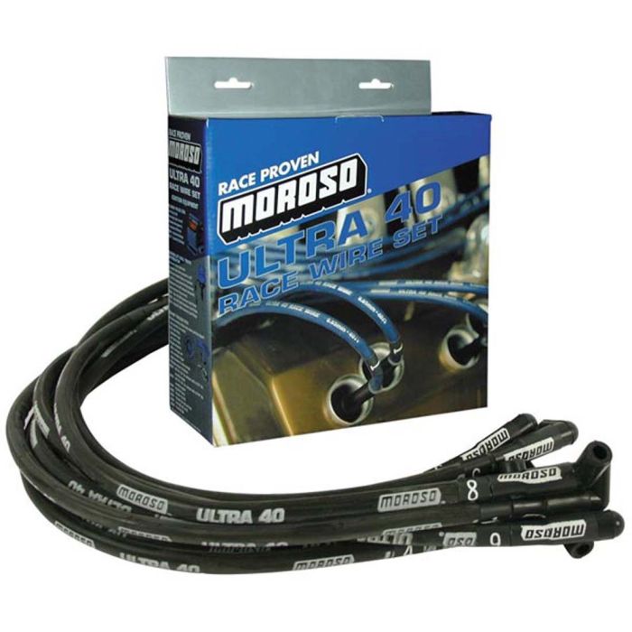 Moroso Chevrolet Small Block Ignition Wire Set - Ultra 40 - Sleeved - Non-HEI - 90 Degree - Black