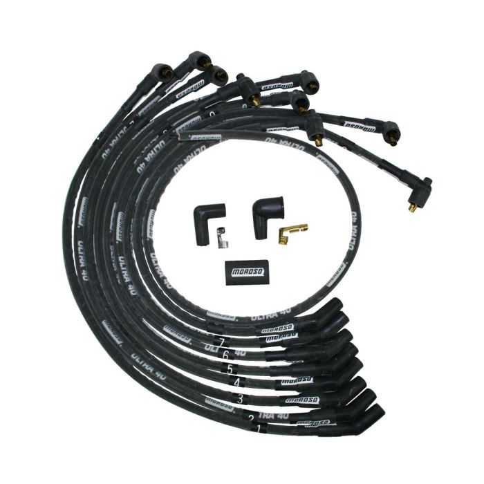 Moroso Ford 289-302 Ignition Wire Set - Ultra 40 - Sleeved - Non-HEI - 135 Degree - Black