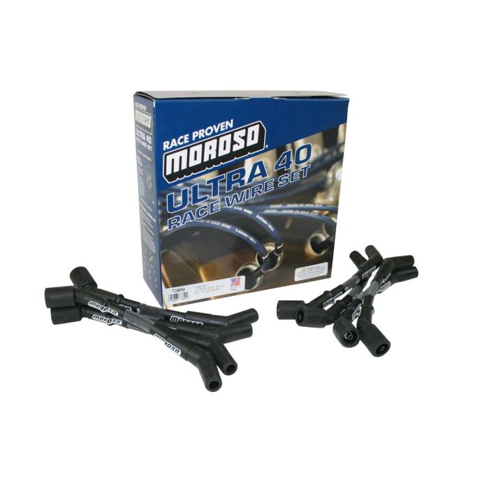 Moroso GM LS Ultra 40 Custom Fit  Sleeved Ignition Wire Set 8in 135 Deg Boots - Black - 0