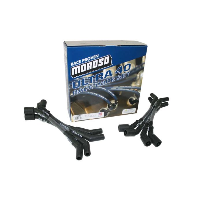 Moroso GM LS Ultra 40 Custom Fit Sleeved Ignition Wire Set 12in 135 Deg Boots - Black