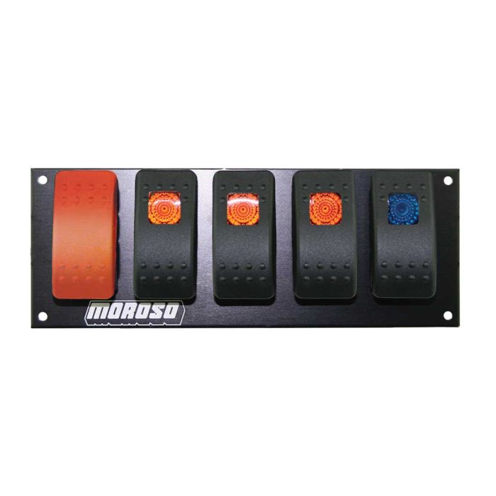 Moroso Rocker Switch Panel - Flat Surface Mount - LED - 2.488in x 6.695in - Five On/Off Switches