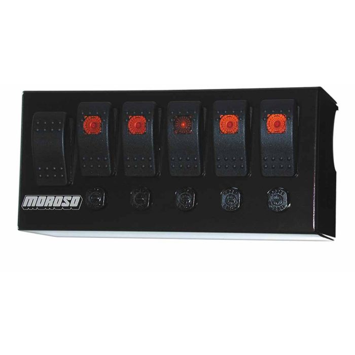 Moroso Rocker Switch Panel - Cage Mount - LED - 3.75in x 8in - Five On/Off Switches