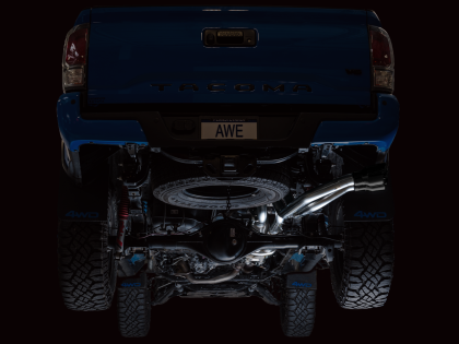 AWE 0FG Exhaust with BashGuard for 3rd Gen Tacoma - Dual Diamond Black Tips