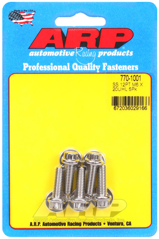 ARP M6 x 1.00 x 20 SS 12pt Bolts (5/pkg)