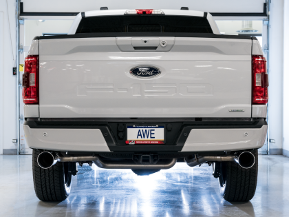 AWE 0FG Dual Split Rear Exhaust for '21+ Ford F-150 - 5" Chrome Silver Tips