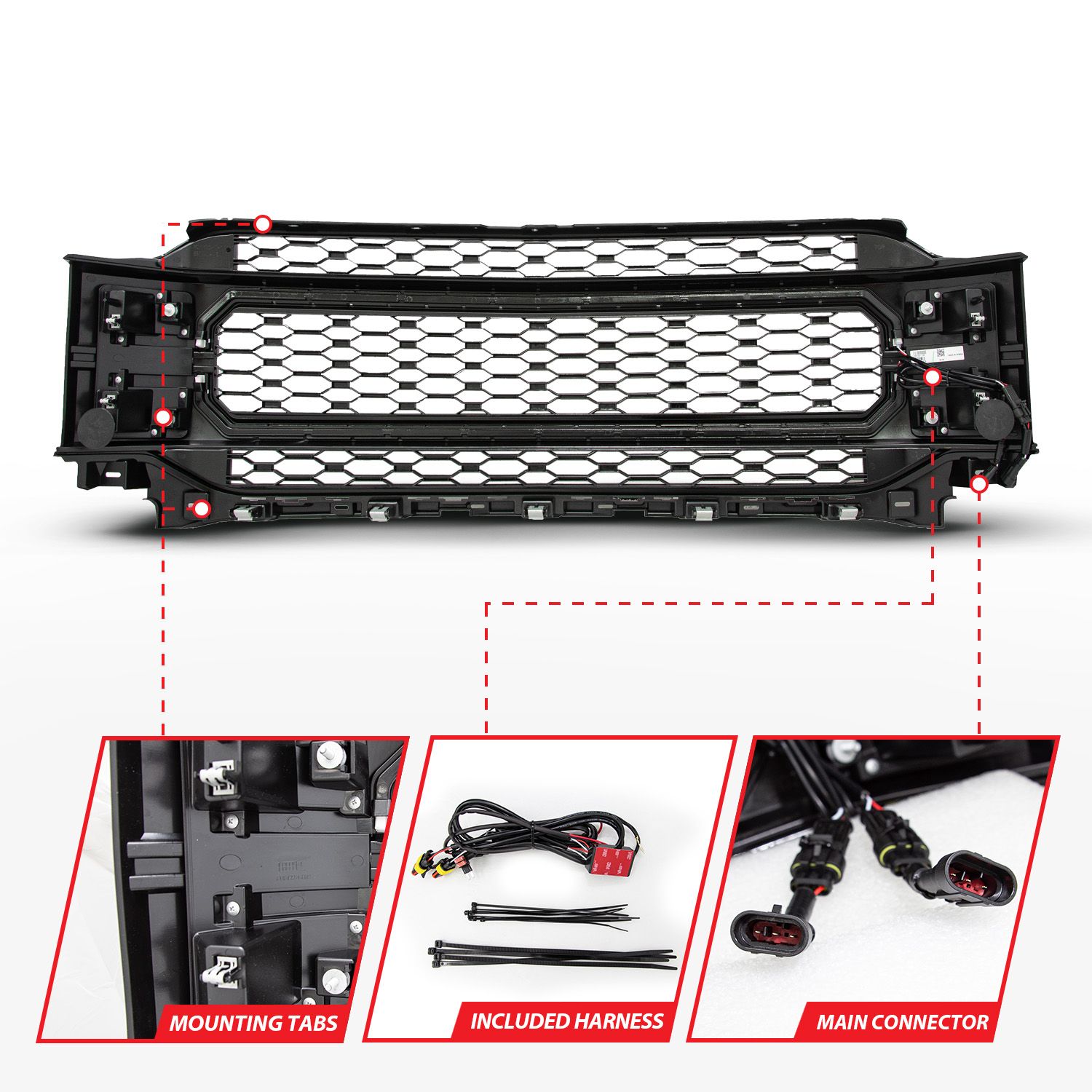 FORD F-150 21- 23 NEXUM SERIES BLACK LED GRILLE W/ IGNITION INITIATION FEATURE & RUNNING LIGHT BAR