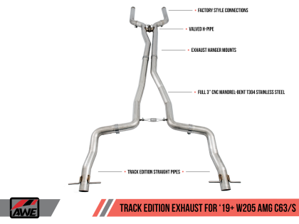 AWE Track Edition Exhaust System for 2019+ Mercedes-Benz W205 AMG C63/S Sedan (no tips)