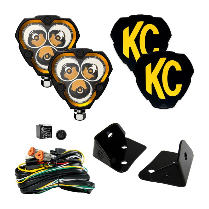 KC HiLiTES FLEX ERA 3 Vehicle Light System Kit Jeep JK Spot Beam and A-Pillar Bracket