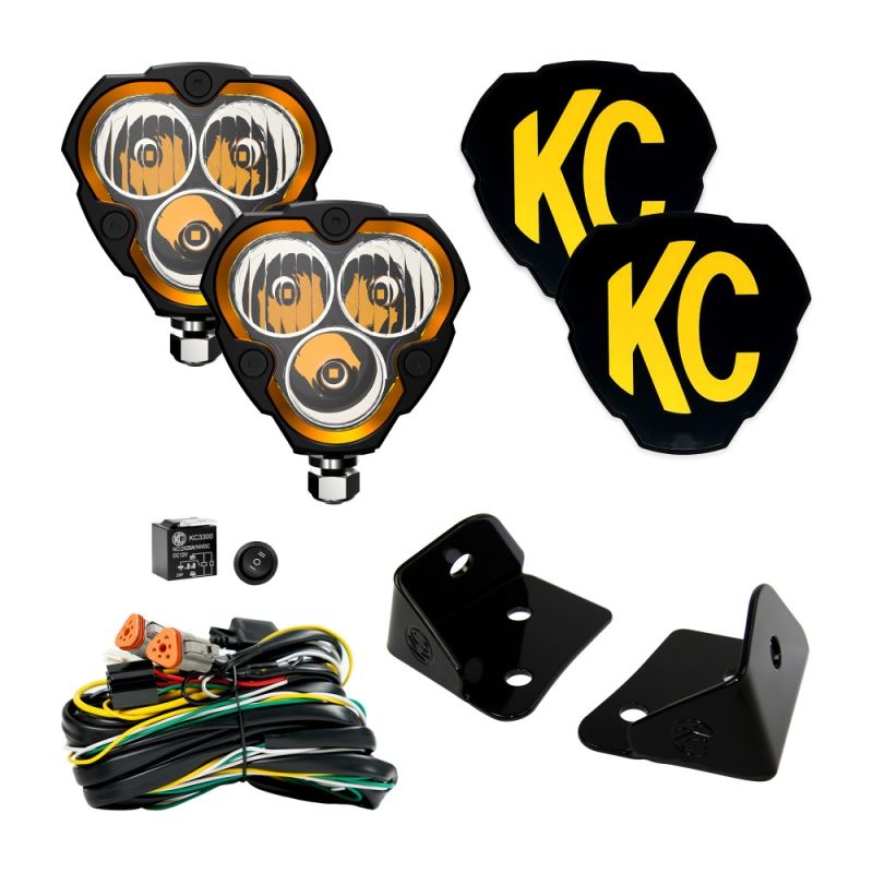 KC HiLiTES FLEX ERA 3 Vehicle Light System Kit Jeep JK Combo Beam and A-Pillar Bracket