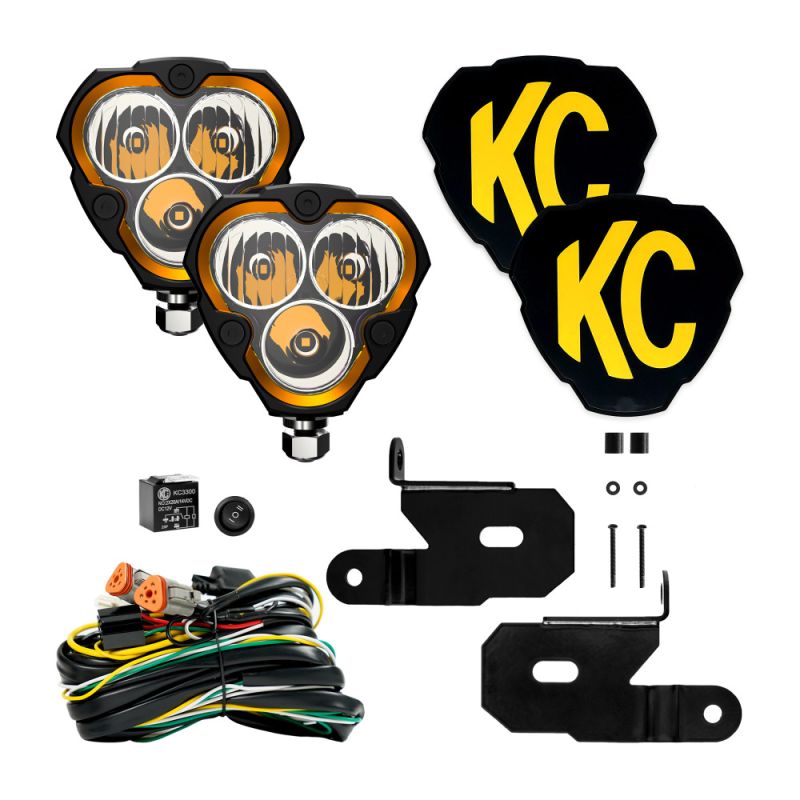 KC HiLiTES FLEX ERA 3 Vehicle Light System Kit Jeep JL/JT Combo Beam and A-Pillar Bracket