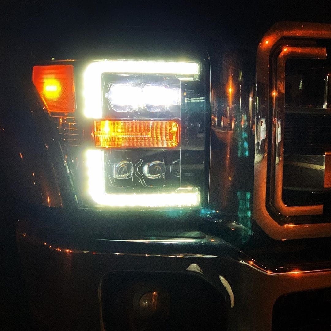 AlphaRex 11-16 Ford F-350 SD NOVA LED Proj Headlights Plank Style Chrm w/Activ Light/Seq Signal