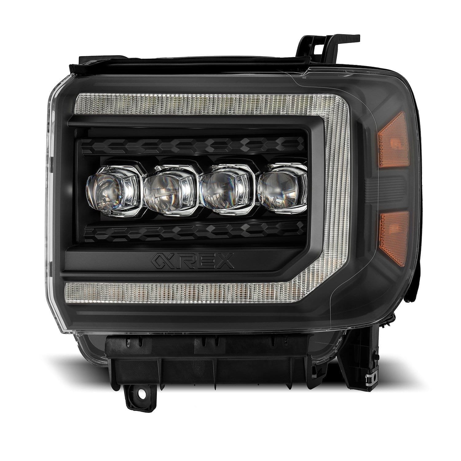 AlphaRex 14-18 GMC Sierra NOVA LED Proj Headlights Plank Style Black w/Activ Light/Seq Signal/DRL - 0