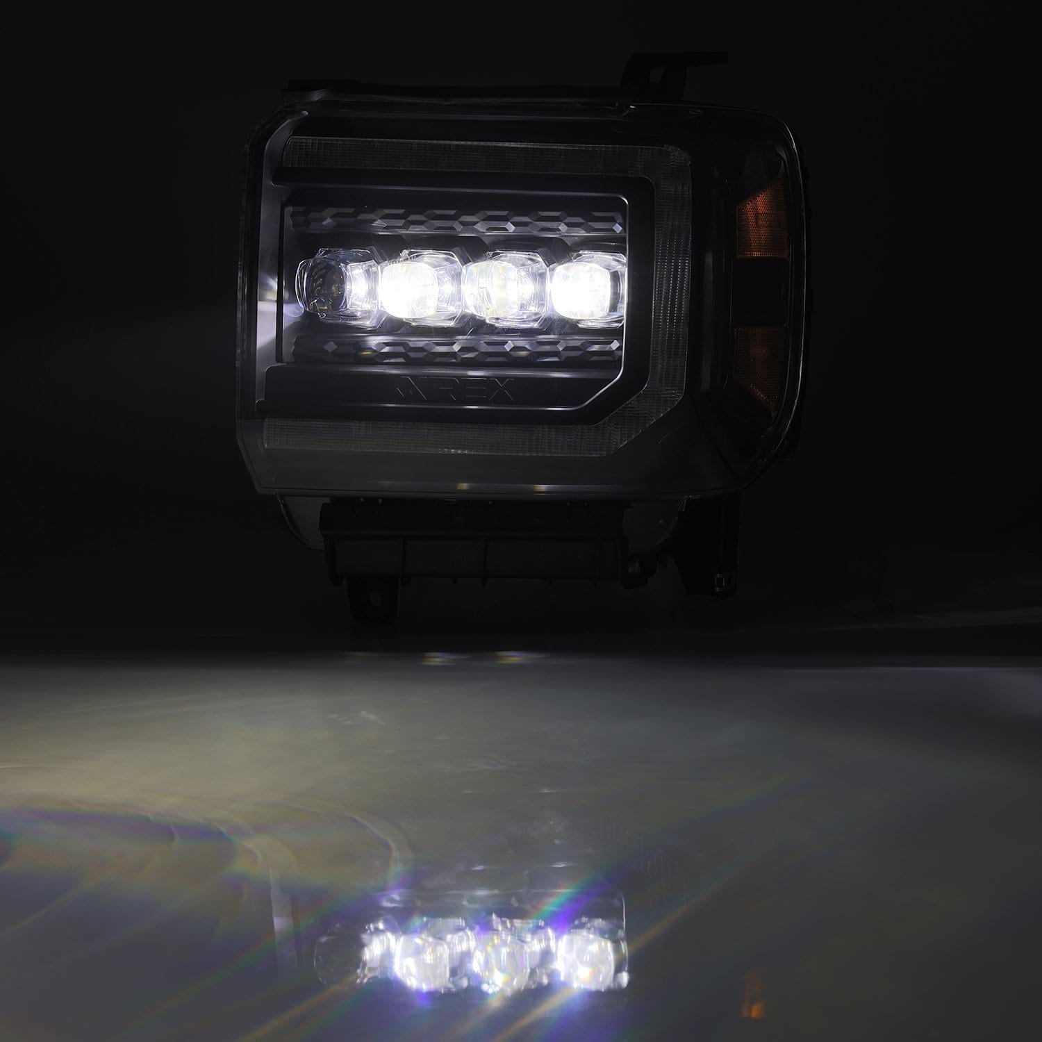 AlphaRex 14-18 GMC Sierra NOVA LED Proj Headlights Plank Style Black w/Activ Light/Seq Signal/DRL