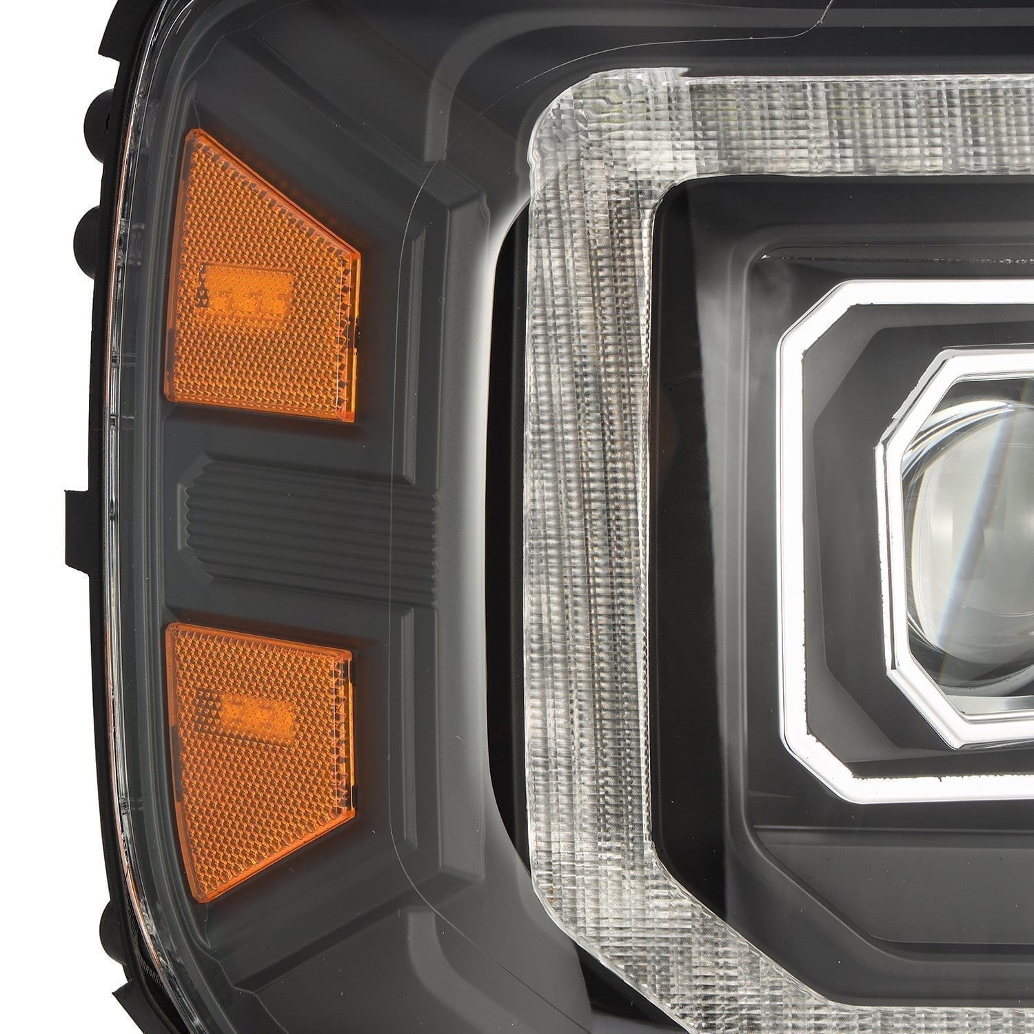 AlphaRex 14-18 GMC Sierra LUXX LED Proj Headlights Plank Style Black w/Activ Light/Seq Signal/DRL