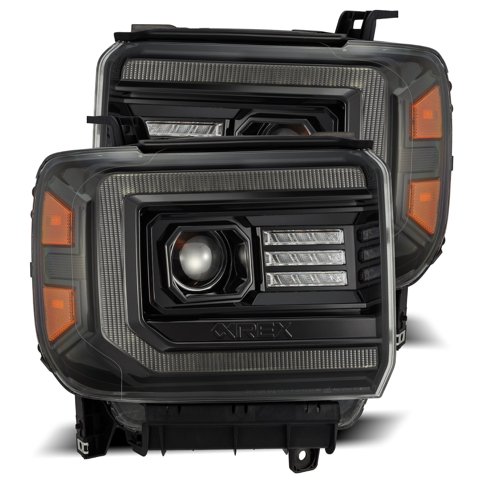 AlphaRex 14-18 GMC Sierra LUXX LED Proj Headlights Plnk Style Alpha Blk w/Activ Light/Seq Signal/DRL - 0