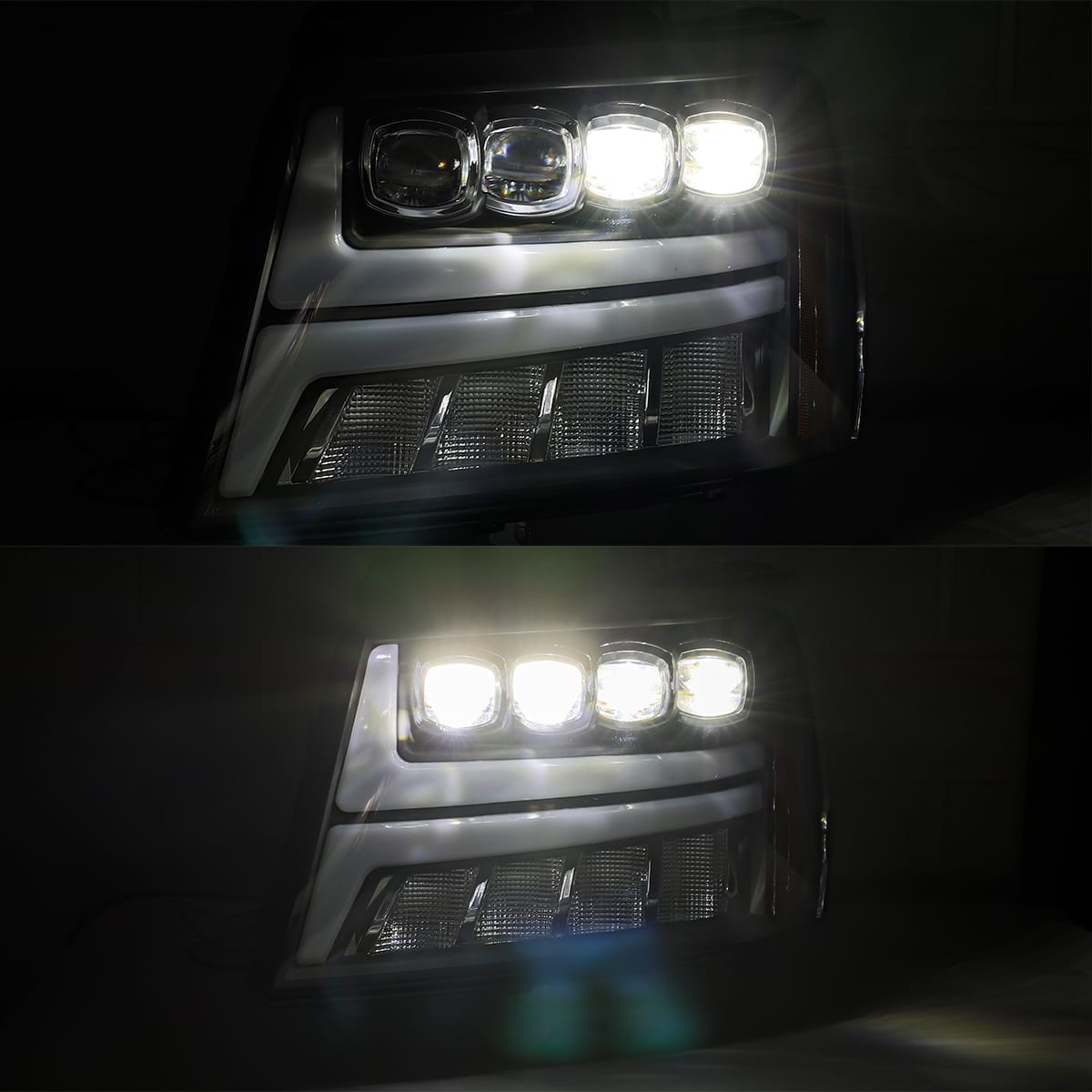 AlphaRex 07-13 Chevy Avalanche NOVA LED Proj Headlights Plank Style Design Chrome w/Activ Light/DRL