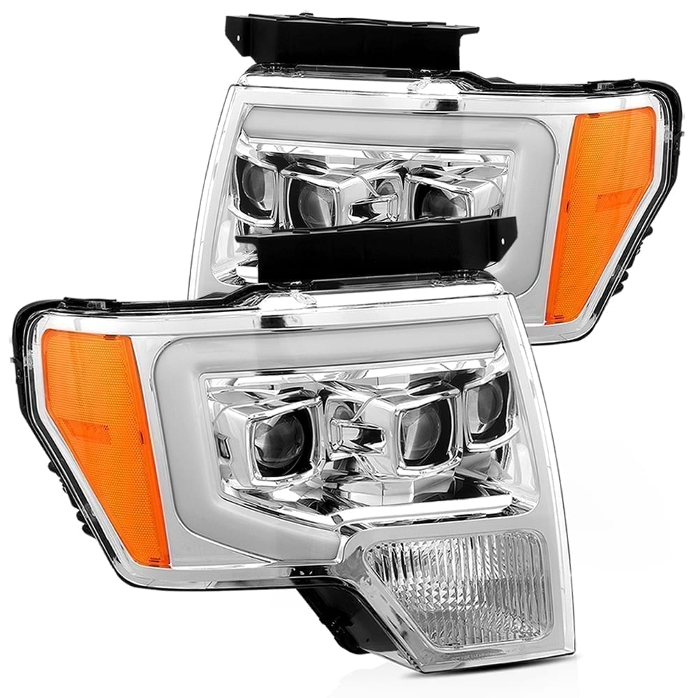 AlphaRex 09-14 Ford F-150 PRO-Series Projector Headlights Plank Style Chrm w/Activ Light/Seq Signal