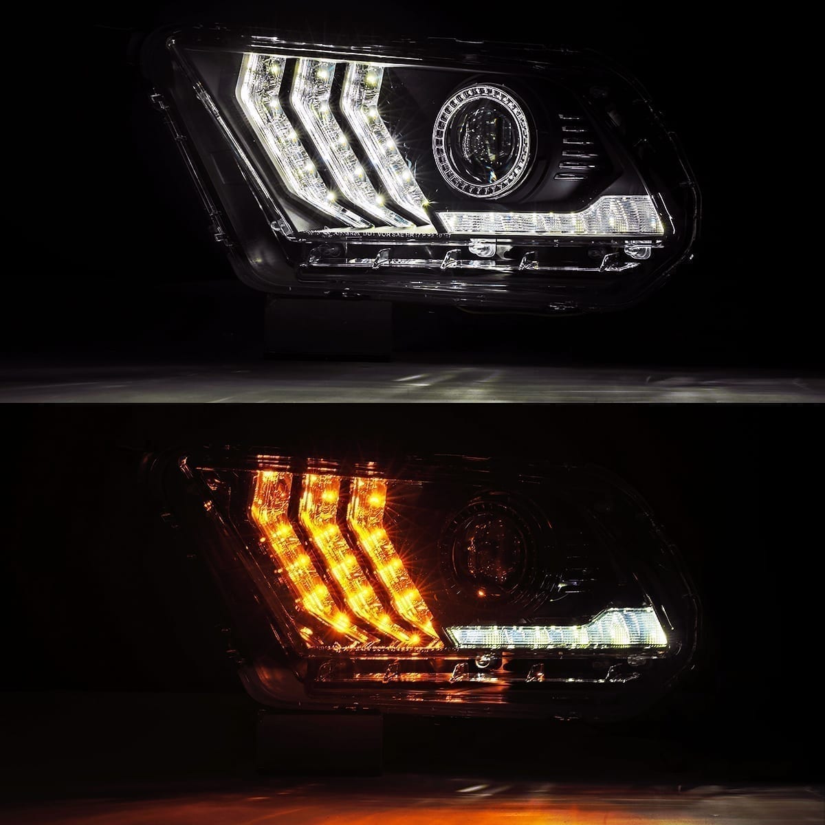 AlphaRex 10-12 Ford Mustang LUXX LED Proj Headlights Plank Style Black w/Activ Light/Seq Signal