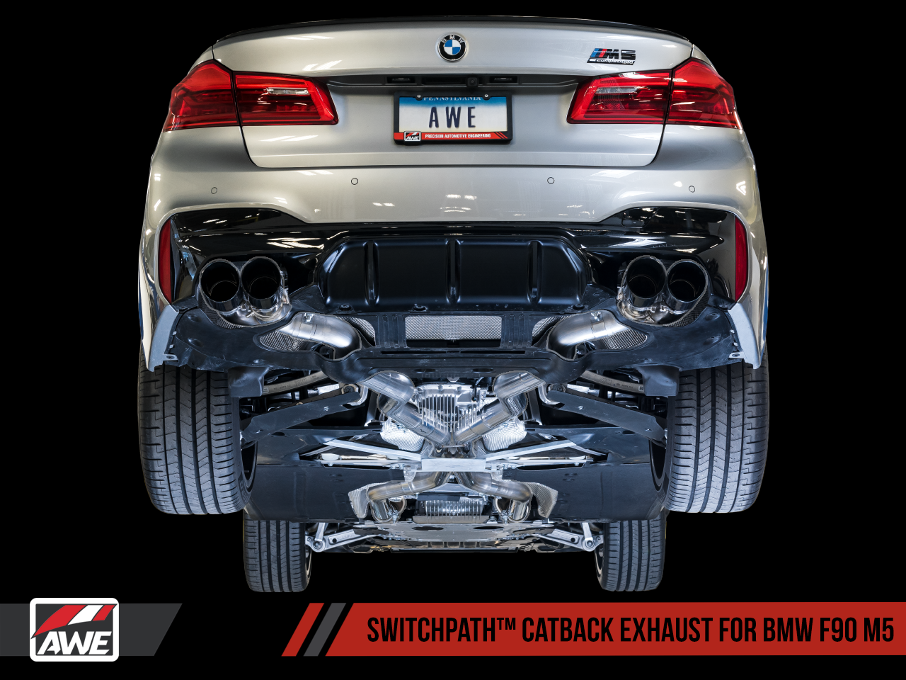 AWE Track Edition Cat-Back Exhaust for BMW F90 M5 - Diamond Black Tips