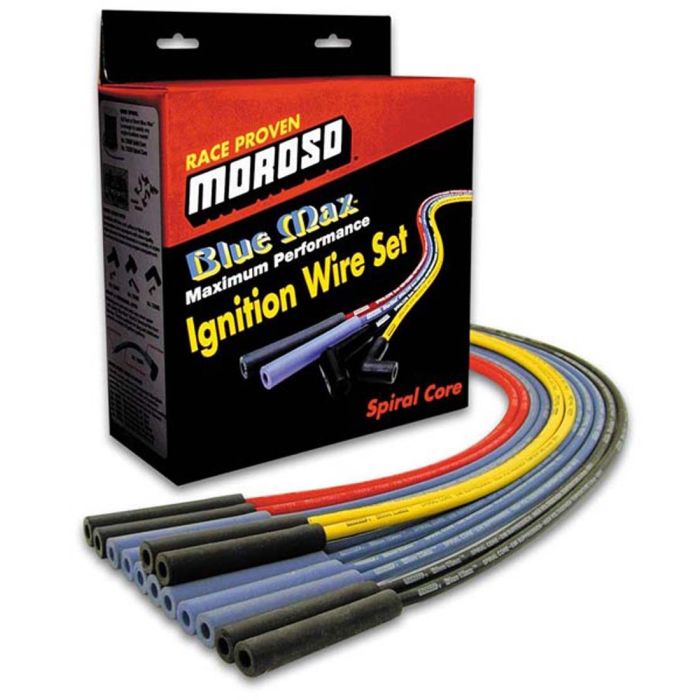 Moroso Chevrolet Small Block Ignition Wire Set - Blue Max - Spiral Core - Sleeved - Non-HEI - 90 Deg