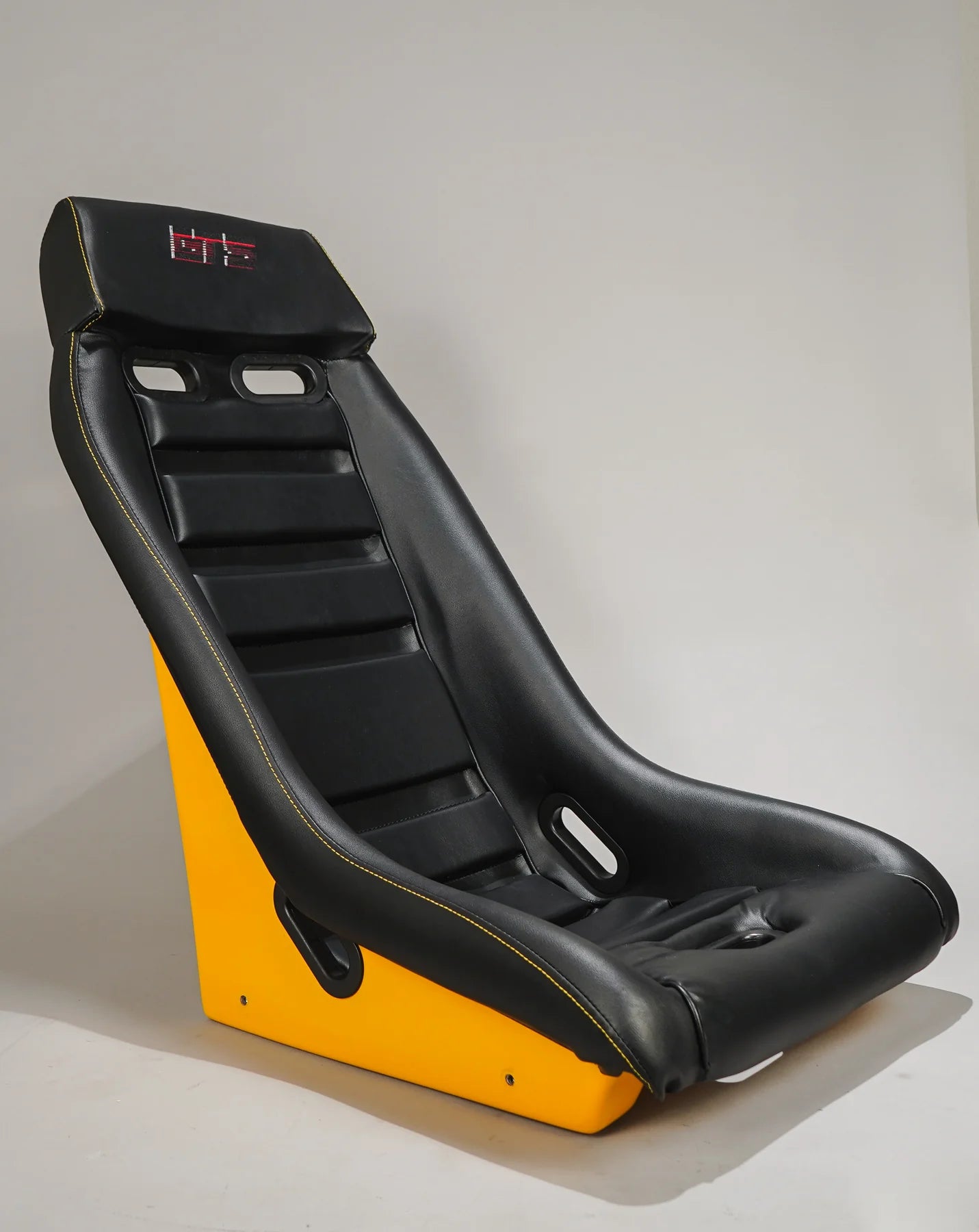 NRG GT Retro Bucket Seat - Black PVC Leather Yellow Stitching Yellow Glitter Fiberglass Back - 0