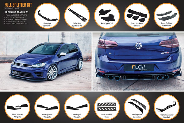 Flow Designs MK7 Golf R Full Lip Splitter Set With Flow-Lock Rear Diffuser - 0