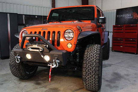 Fishbone Offroad 07-18 Jeep Wrangler JK Stubby Bumper W/Tube Guard - Black Texured Powdercoated - 0