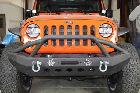 Fishbone Offroad 07-18 Jeep Wrangler Front Winch Bumper W/LEDs Full Width - Blk Texured Powdercoated - 0