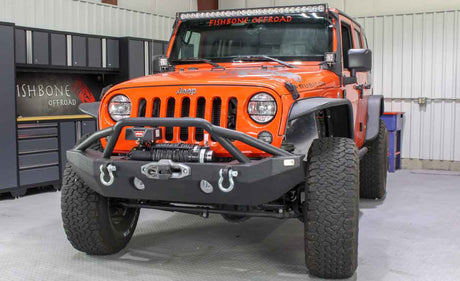 Fishbone Offroad 07-18 Jeep Wrangler JK Full Width Front Winch Bumper - Black Powdercoat - 0