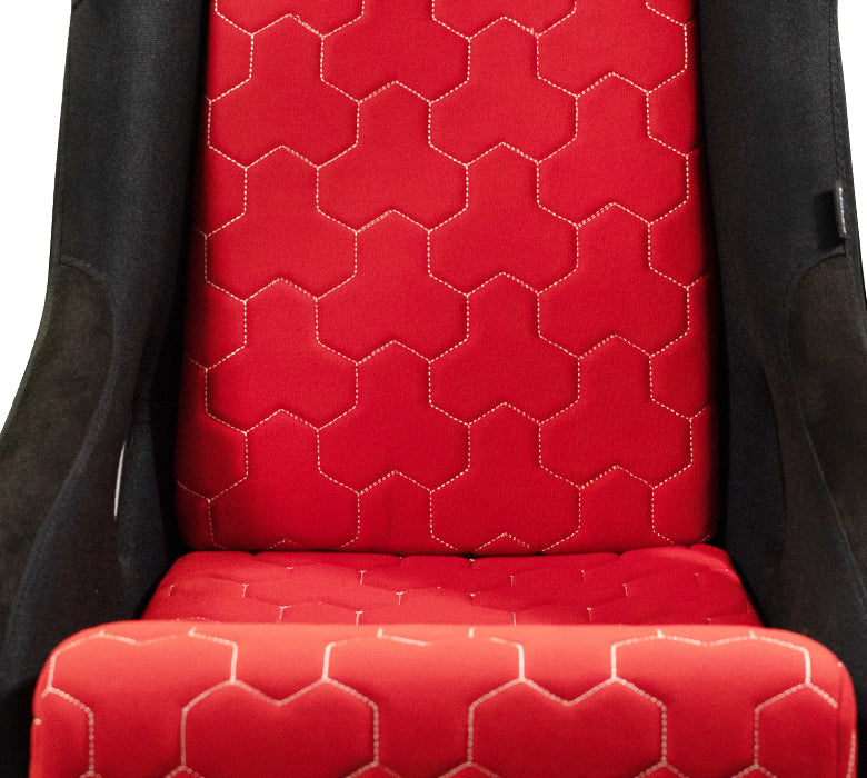 NRG FRP Bucket Seat Cushion/ White Stitching Hex Geometric 3pc Seat Cushion - Red