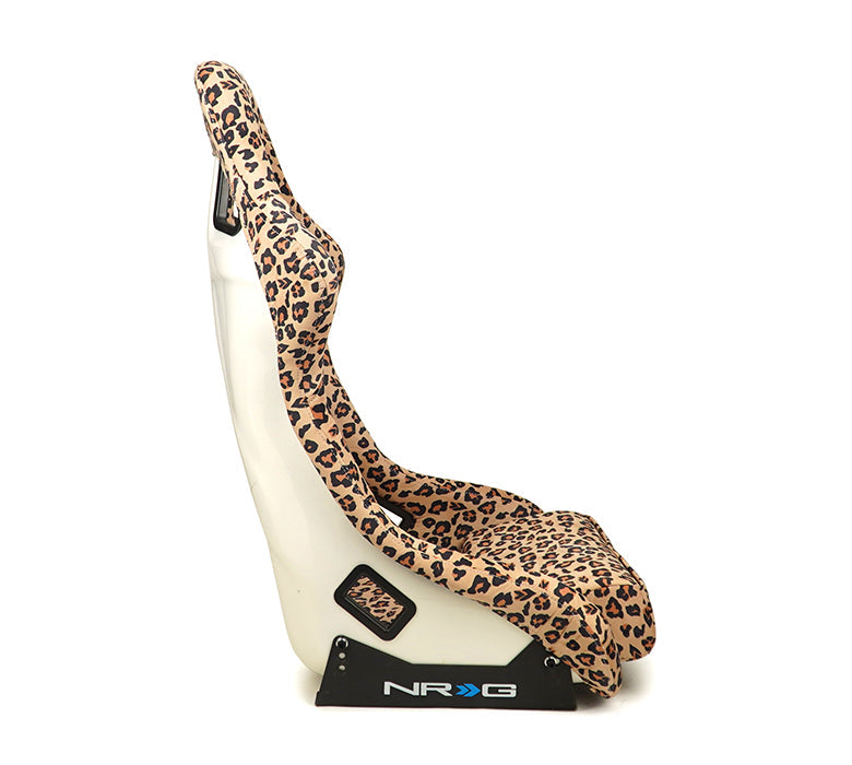 NRG FRP Bucket Seat PRISMA SAVAGE Edition White Pearlized Back Cheetah Leopard Print - Large - 0