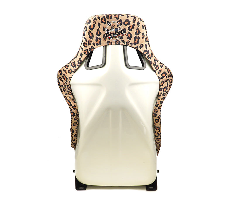 NRG FRP Bucket Seat PRISMA SAVAGE Edition White Pearlized Back Cheetah Leopard Print - Large