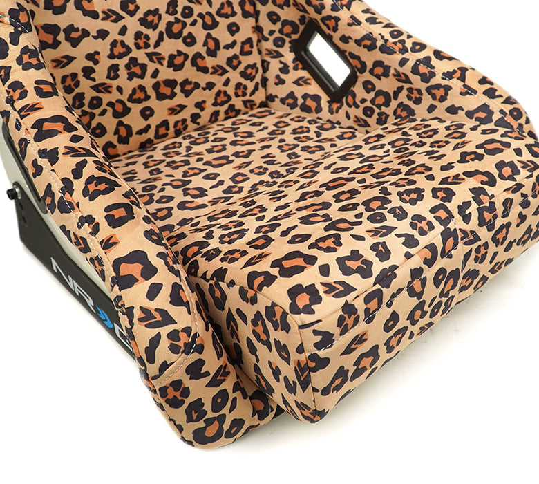 NRG FRP Bucket Seat PRISMA SAVAGE Edition White Pearlized Back Cheetah Leopard Print - Large