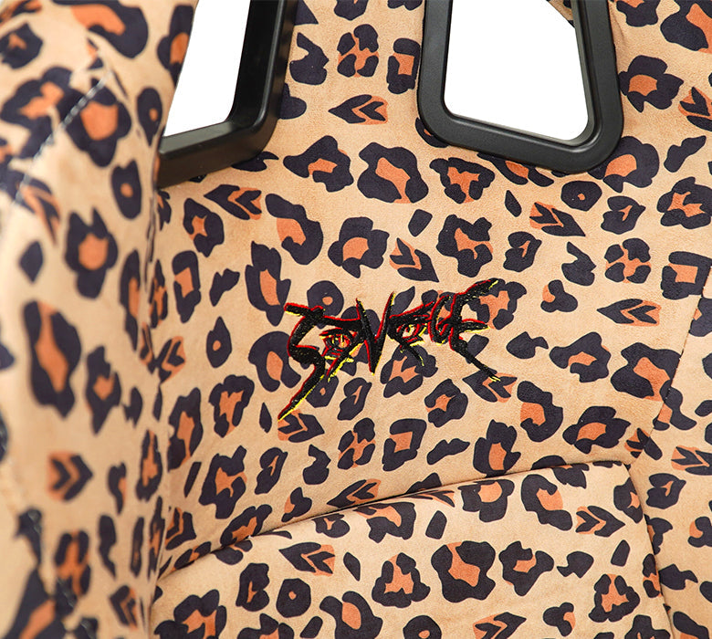 NRG FRP Bucket Seat PRISMA SAVAGE Edition White Pearlized Back Cheetah Leopard Print - Large