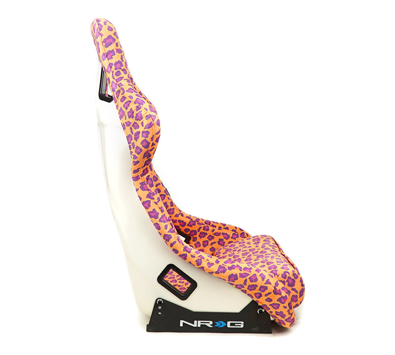 NRG FRP Bucket Seat PRISMA SAVAGE Edition White Pearlized Back Wild Thornberry Leopard Print - Large