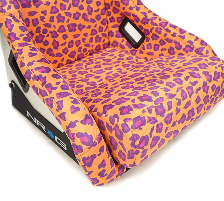 NRG FRP Bucket Seat PRISMA SAVAGE Edition White Pearlized Back Wild Thornberry Leopard Print - Large