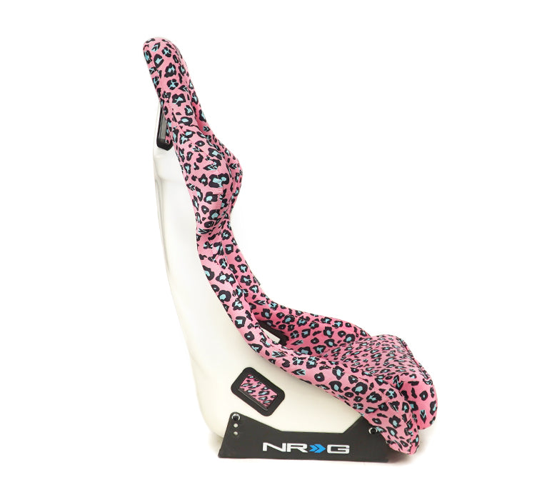 NRG FRP Bucket Seat PRISMA SAVAGE Edition White Pearlized Back Pink Panther Leopard Print - Large - 0