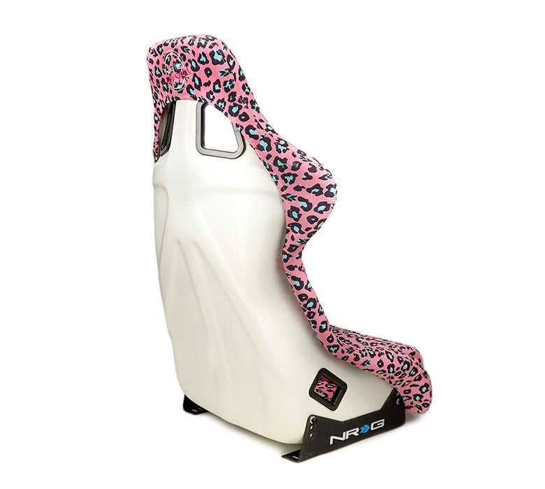 NRG FRP Bucket Seat PRISMA SAVAGE Edition White Pearlized Back Pink Panther Leopard Print - Large