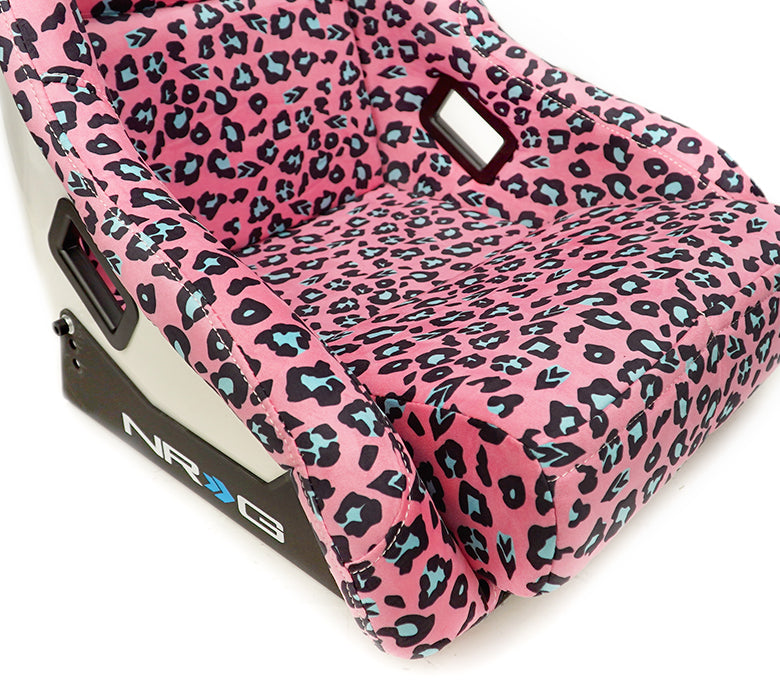 NRG FRP Bucket Seat PRISMA SAVAGE Edition White Pearlized Back Pink Panther Leopard Print - Large