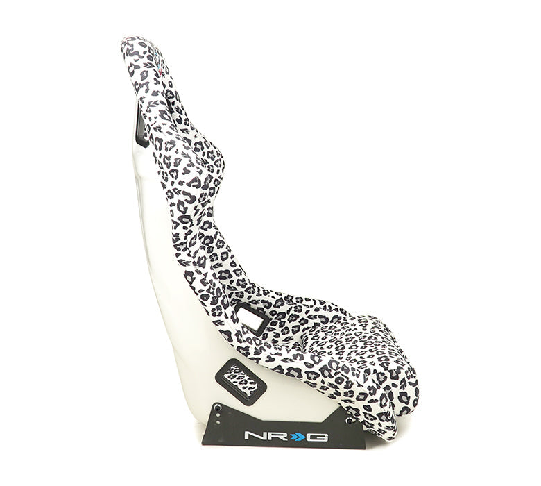 NRG FRP Bucket Seat PRISMA SAVAGE Edition White Pearlized Back Snow Leopard Print - Large - 0