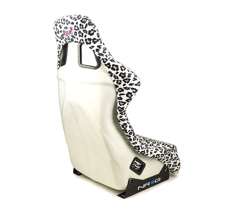 NRG FRP Bucket Seat PRISMA SAVAGE Edition White Pearlized Back Snow Leopard Print - Large