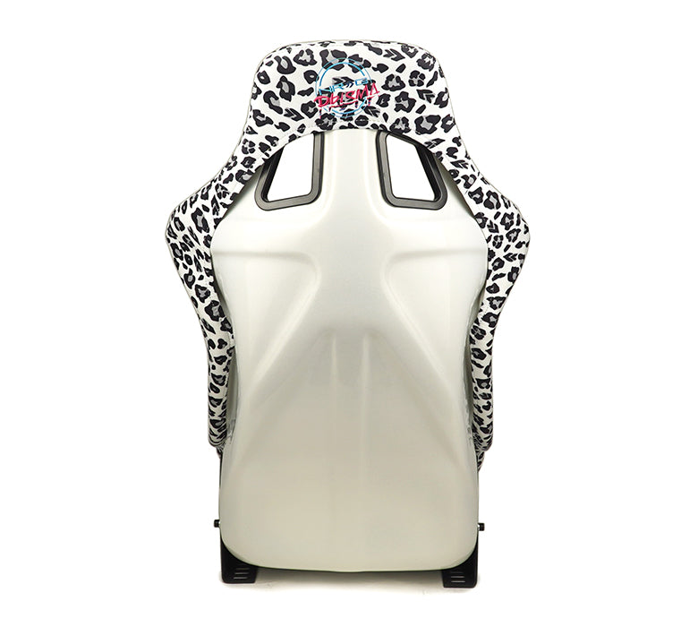 NRG FRP Bucket Seat PRISMA SAVAGE Edition White Pearlized Back Snow Leopard Print - Large