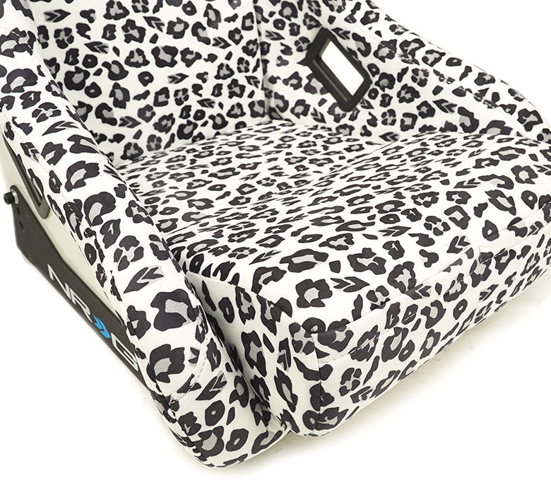 NRG FRP Bucket Seat PRISMA SAVAGE Edition White Pearlized Back Snow Leopard Print - Large