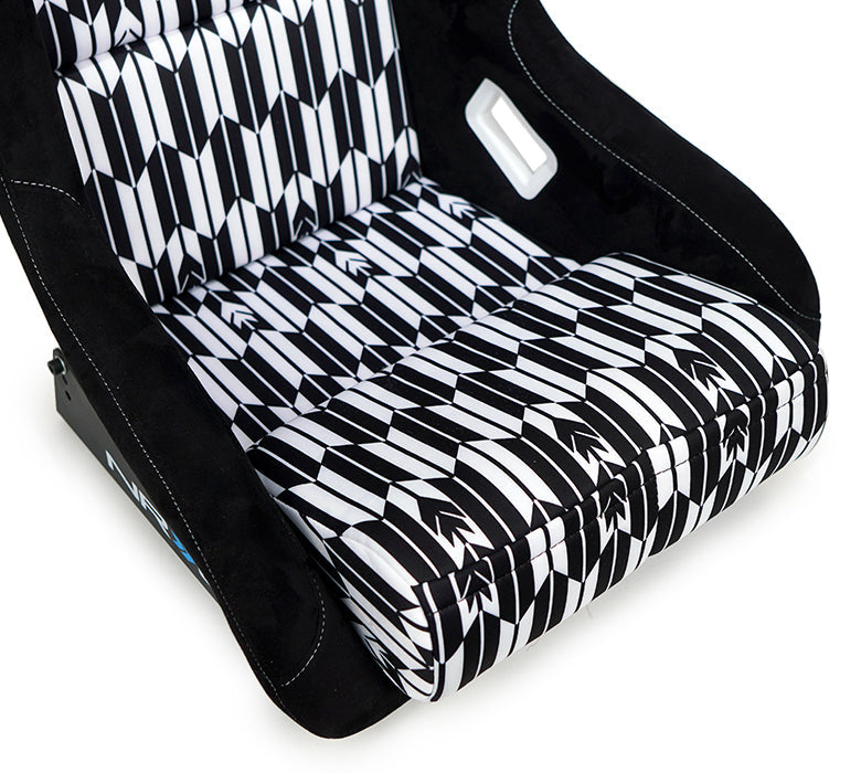 NRG FRP Bucket Seat Vegan Suede w/ Black & White Yaba Print - Large