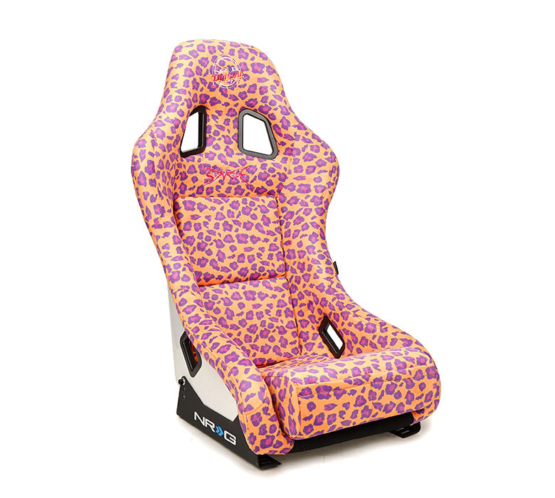 NRG FRP Bucket Seat PRISMA SAVAGE Edition White Pearlized Back Wild Thornberry Leopard Print - Med