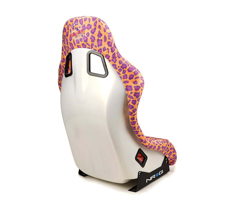 NRG FRP Bucket Seat PRISMA SAVAGE Edition White Pearlized Back Wild Thornberry Leopard Print - Med