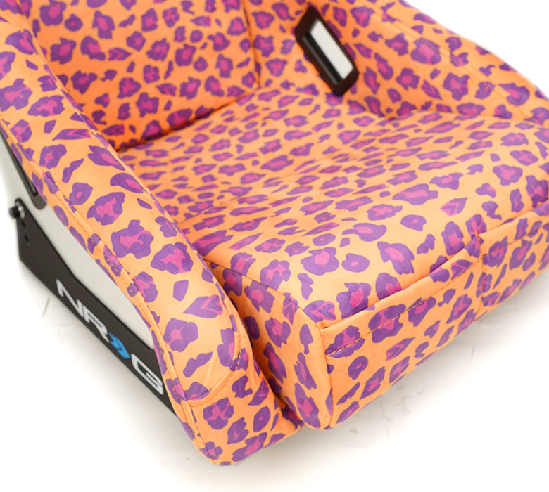 NRG FRP Bucket Seat PRISMA SAVAGE Edition White Pearlized Back Wild Thornberry Leopard Print - Med