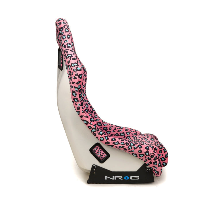 NRG FRP Bucket Seat PRISMA SAVAGE Edition White Pearlized Back Pink Panther Leopard Print - Medium - 0